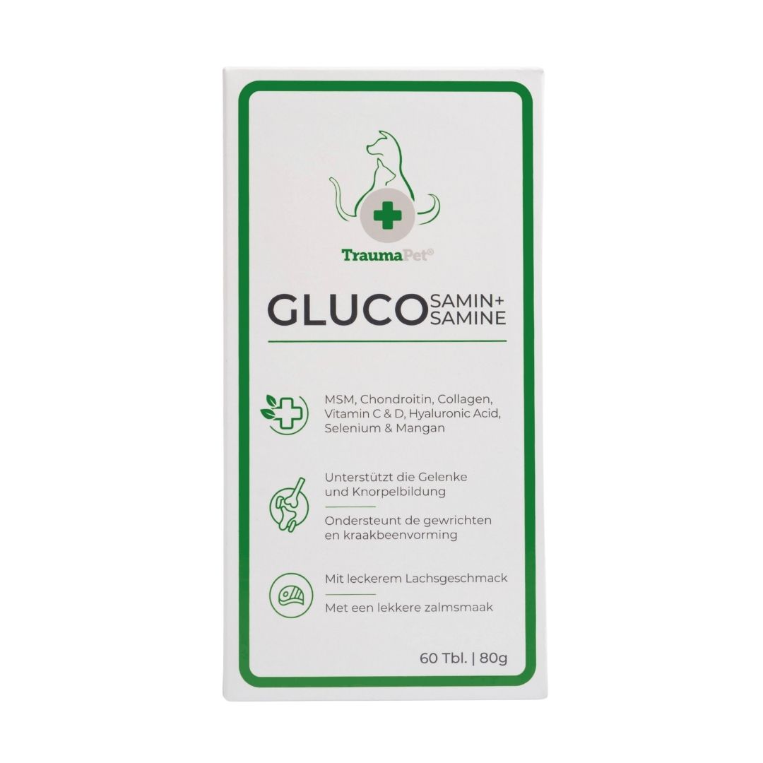 Hond en kat met soepele beweging na gebruik van TraumaPet Glucosamine+. Ondersteunt gewrichten, kraakbeen en mobiliteit bij actieve en oudere huisdieren.