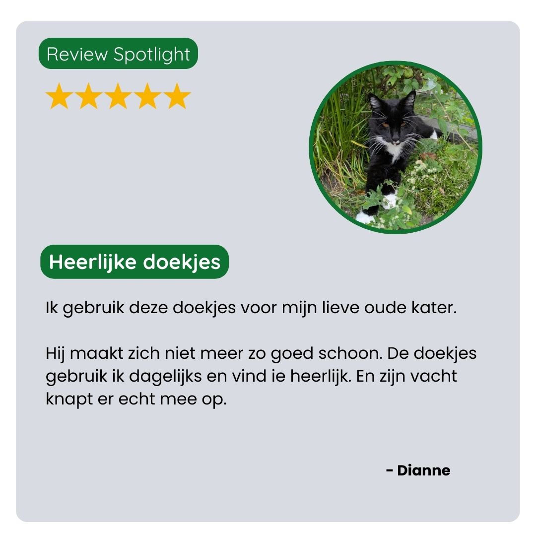 Klant deelt positieve ervaring met TraumaPet Premium Wet Wipes: snel en zacht schoonmaken, minder irritatie en ideaal voor dagelijks gebruik.