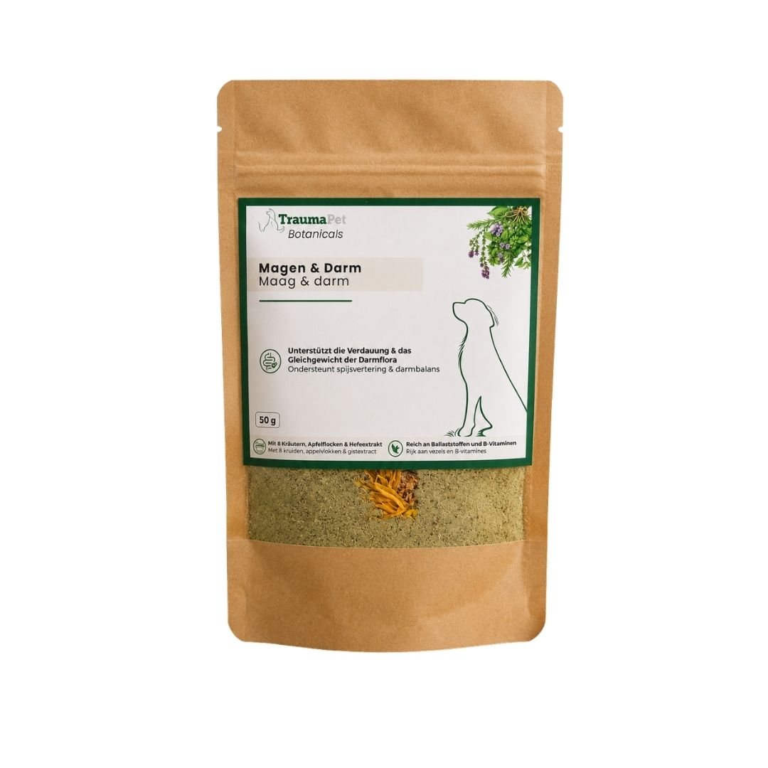 Hond en kat met gezonde maag en darmen dankzij TraumaPet Botanicals Maag & Darmen