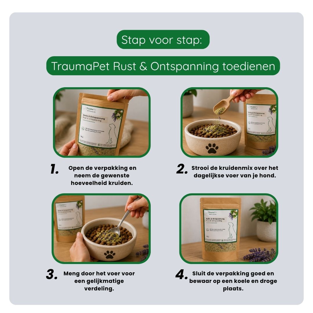 TraumaPet Botanicals Rust & Ontspanning helpt bij stress, spanning en ondersteunt een kalm gedrag