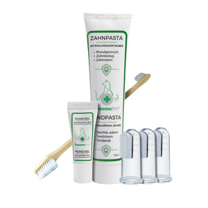 TraumaPet Gebitsverzorging Set voor hond en kat: complete set voor dagelijkse mondhygiëne met tandpasta, mondgel en tandenborstels voor schone tanden en gezond tandvlees.