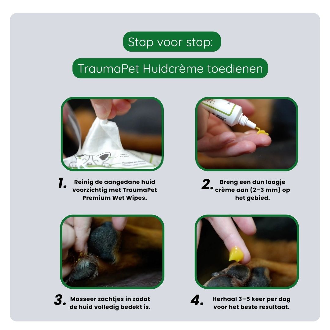 Gebruik van TraumaPet Lente & Zomer Set met dagelijkse en wekelijkse verzorgingsroutine voor optimale bescherming
