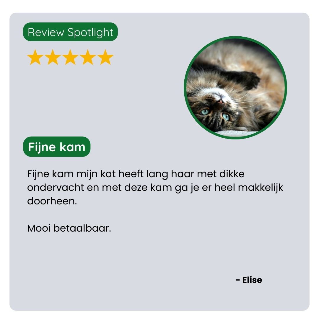 Klant deelt positieve ervaring met de TraumaPet Ondervacht Kam. Minder verharen, minder klitten en een zichtbaar gezondere vacht bij hun huisdier.